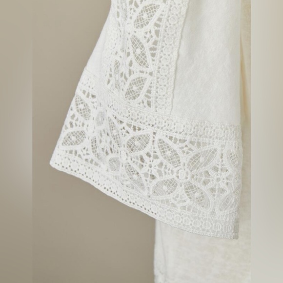 Sundance Dolman Sleeve Madeline Dream Boxy Linen Blend Top White Lace Detailing - Picture 4 of 7